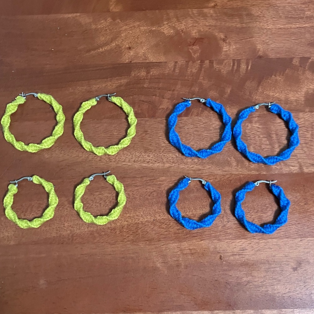 4 pairs of macrame hoop earrings